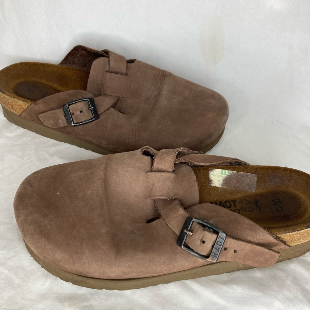 NAOT Brown Nubuck Leather Mule Clogs 7/38